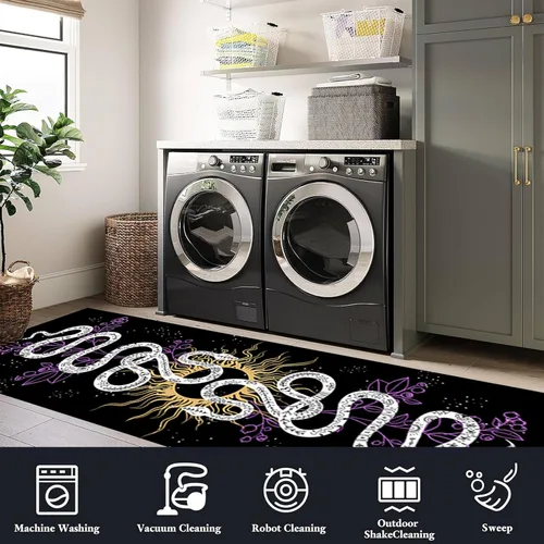 Vista 5 de Alfombra de pasillo de serpiente, 1.3 x 7 pies, diseño gótico, sol, estrellado, morado, floral, blanco y negro, alfombra bohemia, suave, resistente
