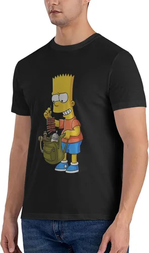 Vista 9 de The Simpsons Camisa cómoda de manga corta para hombre con cuello redondo de algodón de moda camiseta negra