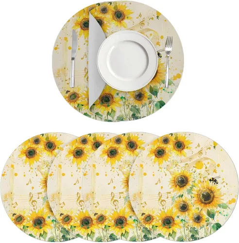 Vista 86 de Manteles individuales de cuero de girasol, lavables, redondos, impermeables y de fácil mantenimiento, decoración de cocina, accesorios de mesa