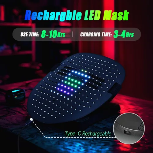 Vista 12 de Ompusos LED Mask with Gesture Sensing, Light-Up Transforming Face Cover for Halloween, Christmas, Cosplay & Birthday Parties