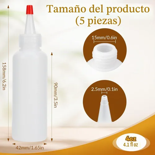 Vista 2 de 5 botellas de plástico para exprimir condimentos, botellas de 4 onzas con tapa superior roja giratoria, botella de plástico vacía para salsas