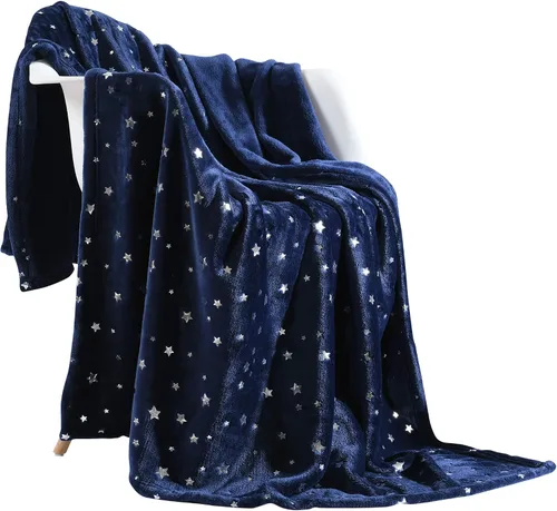Vista 13 de NANPIPER Manta de forro polar con estampado de estrellas, manta mullida de franela súper suave, 50 x 65 pulgadas, color negro