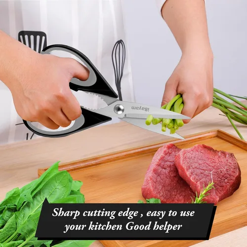 Vista 6 de iBayam - Tijeras de cocina de 8.5 pulgadas con funda, color negro Tijeras multiusos, utensilios de cocina para el hogar, herramientas de mariscos