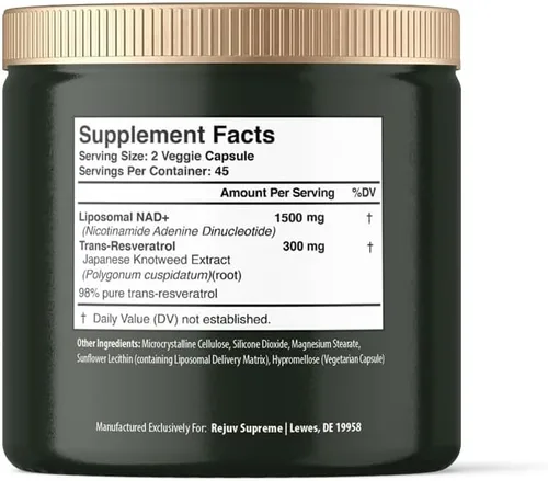 Vista 3 de Suplemento NAD de 1500 mg, ribósido de nicotinamida liposomal, 300 mg de trans-resveratrol, NAD nicotinamida ribósido resveratrol alternativa NMNH