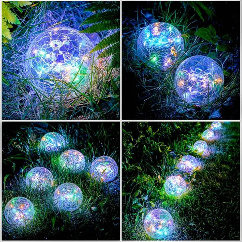 Vista 3 de Honoson Luces solares decorativas para exteriores, impermeables, luces LED de cristal agrietado para caminos, pasarelas, jardín, patio, decoración