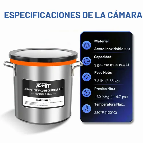 Vista 2 de Bomba de vacío PB Motor Tech de 4.5 CFM con cámara de vacío de 3 galones