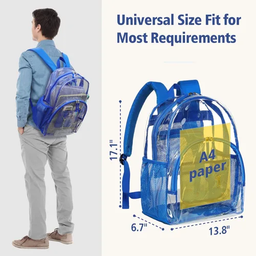 Vista 6 de F-color - Mochila transparente grande, bolsa transparente de PVC resistente para estadio y escuela