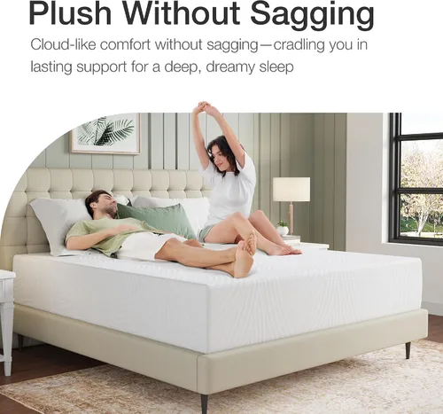 Vista 2 de Novilla Colchón King de espuma viscoelástica de 10 pulgadas tamaño King para apoyo adaptativo y alivio de presión, espuma BambooIrons para mejorar
