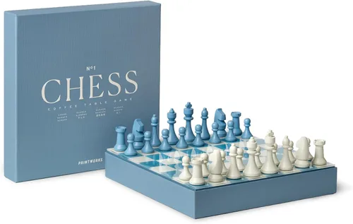 Vista 9 de PrintWorks Art of Chess – Juego de ajedrez de madera en blanco y negro con tablero acrílico – Elegante juego de mesa de café para adultos y familias