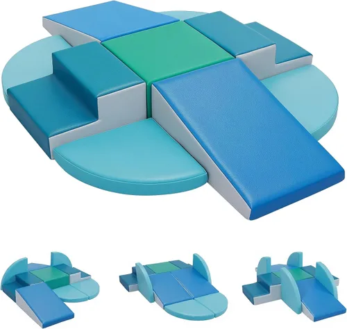 Vista 9 de TODIBY Juego de 9 bloques de espuma para trepar: cuero PU suave - Bloques de actividad para gatear y trepar para bebés - Equipo de gimnasio