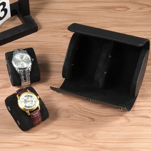 Vista 6 de Funda de viaje para reloj para hombres y mujeres, almacenamiento y organizador de 2 relojes con innovadoras almohadas extraíbles y separadores