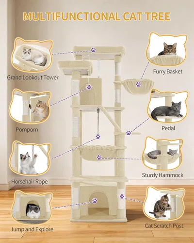 Vista 4 de Hzuaneri Árbol grande para gatos, torre para gatos de interior de 72 pulgadas de alto para 6 gatos grandes, actividad de escalada de esquina