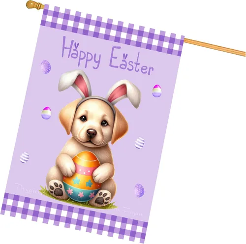 Vista 24 de Chow Chow Easter Day Dog House Flags for Home Decorations - Double Sided Yard Lawn Easter Festival Decorative Gift - Holiday Cats Flag Decor 28"w x