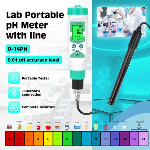 Vista 2 de Medidor de pH inteligente para laboratorio, probador digital de pH, kits de prueba de pH hidropónico precisos, medidor de pH con línea