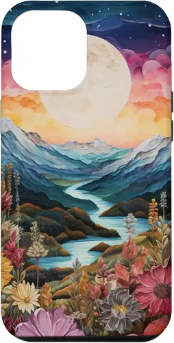 Vista 26 de Boho Chic Floral Moon Mountain Landscape Cute Pastel Design Case for iPhone 17