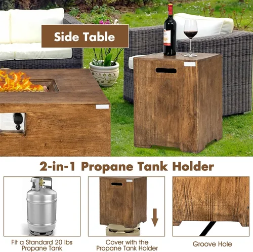 Vista 3 de Tangkula Patiojoy - Juego de 2 mesas para fogata de propano para exteriores, 48 pulgadas, rústica, 50,000 BTU, mesa rectangular de gas con mesa
