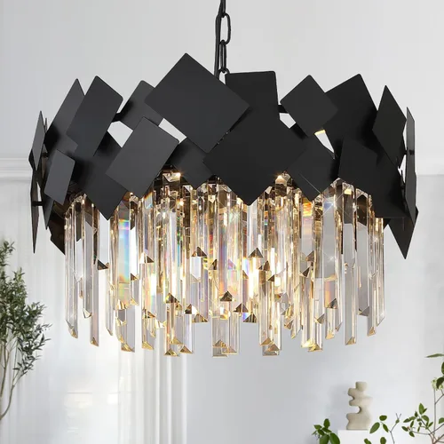 Vista 13 de A AXILIXI Candelabros de cristal dorado de 16 pulgadas, lámpara colgante de techo moderna para comedor, regulable, pequeño, 3 niveles, montaje