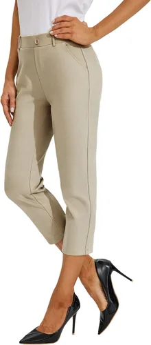 Vista 3 de Willit Pantalones capri de vestir para mujer, pantalones de yoga, pantalones capri de trabajo, pantalones elásticos de oficina de cintura alta, 21