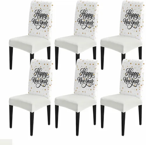 Vista 8 de YOKOU Juego de 4 fundas elásticas para sillas de comedor, diseño de copos de nieve, estrellas, fondo rojo, invierno, fundas protectoras extraíbles