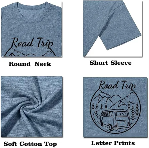 Vista 6 de Camisetas gráficas divertidas para mujer, camisetas de verano estampadas para viajes por carretera, novedad de la naturaleza, camisetas sueltas