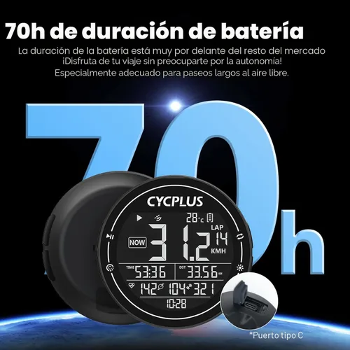Vista 5 de CYCPLUS GPS Bike Computer, Wireless Cycling Computer, ANT+ Bluetooth Bicycle Speedometer Odometer IPX6 Waterproof, Rechargeable with 2.5″ Screen for
