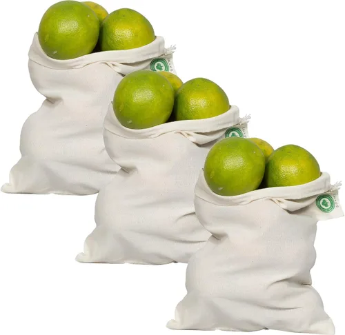 Vista 9 de Bolsas reutilizables de algodón lavables – Bolsas de algodón orgánico para verduras – Bolsa de tela con cordón – Bolsas de tela de muselina