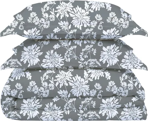 Vista 14 de Feather & Stitch - Juego de funda de edredón tamaño Queen de 500 hilos, diseño de rayas de damasco de 3 piezas, tamaño Full, funda de edredón 100%