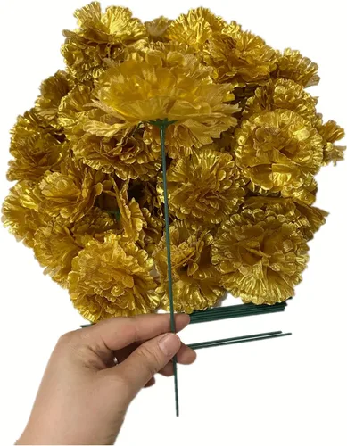 Vista 14 de Rikyo Juego de 50 cabezas de flores de clavel de seda artificial con tallos, rellenos de jarrón para decoración del hogar, fiesta, cumpleaños Champán