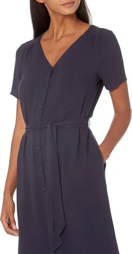 Vista 3 de Tienda Essentials - Vestido de manga corta con botones y moño delantero para mujer