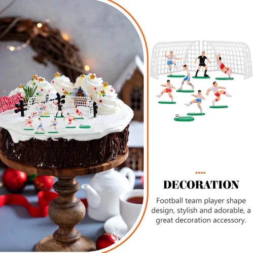 Vista 7 de UPKOCH Decoraciones para pastel de fútbol – 2 goles, 6 jugadores, 1 árbitro, figuras de fútbol en miniatura para cumpleaños de niños, fiesta