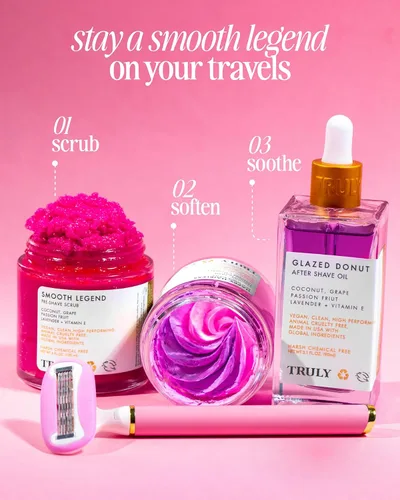 Vista 3 de Truly Beauty Ultimate Smooth Legend - Juego de afeitado Kit de 3 pasos con exfoliante corporal, mantequilla de afeitar, aceite para después