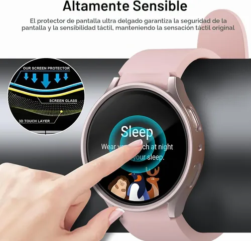 Vista 4 de [Paquete de 5+5] Funda protectora de pantalla para Galaxy Watch 7 de 40 mm, cubierta protectora impermeable + protector de pantalla de vidrio