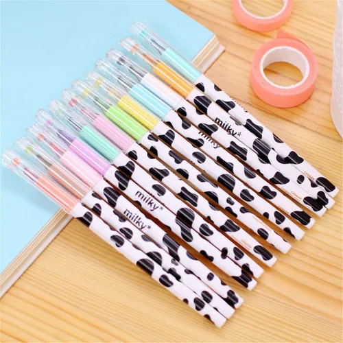 Vista 3 de Yansanido Paquete de 12 bolígrafos de gel con diseño de vaca Kawaii para oficina, escuela, hogar, viajes, regalo para amigos y estudiantes (12)