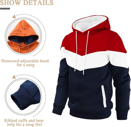 Vista 4 de Gesean - Sudadera con capucha de manga larga para hombre diseño de bloque de color estilo casual con bolsillo