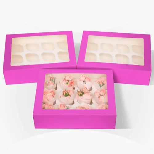 Vista 4 de Bakepacker Contenedores para 12 Cupcakes 10-Paquetes Caja de Cupcakes Roland Transportador de Cupcakes, 12 Cajas para Cupcakes con Ventana