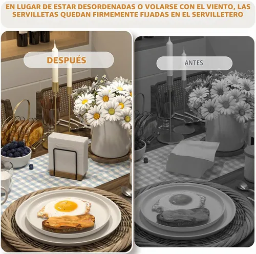 Vista 5 de Servilletero para mesa, dispensador de servilletas de hierro de acacia para cocina, mesa de comedor, granja, cóctel, picnic, soportes de madera