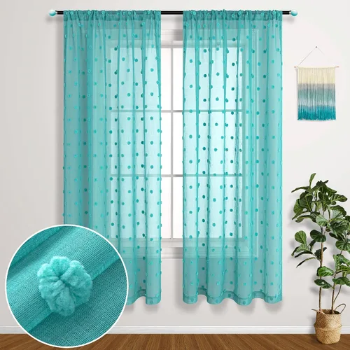 Vista 12 de KOUFALL Pom Pom Cortinas transparentes de puntos