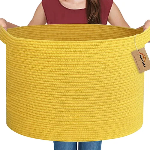 Vista 17 de MEGASKET Cesta grande de manta negra, 22 x 22 x 14 pulgadas, contenedor de cuerda tejida para almacenamiento, caja de almacenamiento de juguetes