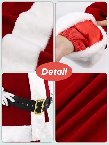 Vista 2 de Disfraz de Papá Noel para hombre, 9 piezas, traje de Papá Noel, de terciopelo de lujo, para hombres