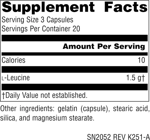 Vista 2 de Source Naturals L-leucina, un suplemento de aminoácidos esenciales de forma libre para apoyo energético*, 500 mg - 60 cápsulas