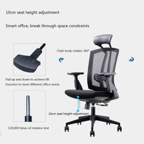 Vista 5 de Silla de oficina, silla de computadora de malla transpirable con soporte lumbar ergonómico ajustable, silla de escritorio giratoria negra