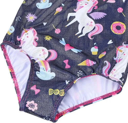 Vista 5 de XFGIRLS Leotardos de gimnasia para niñas con purpurina y pantalones cortos a juego