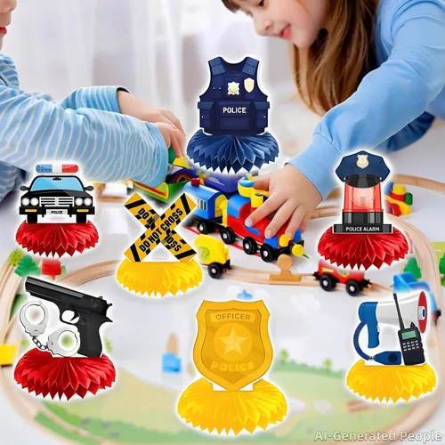 Vista 6 de 9 centros de mesa de nido de abeja para fiesta de policía, decoraciones de panal de policía, centro de mesa temática de policía para decoración