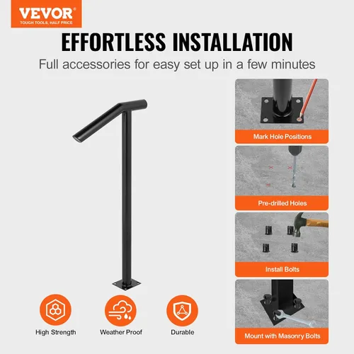 Vista 2 de Happybuy - Barandilla de acero negro de 330 libras de capacidad, barniz para hornear, escaleras de metal, pasamanos elegantes para escalones al aire