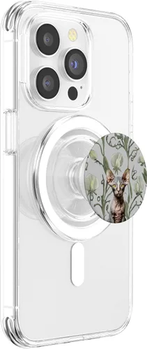 Vista 3 de Sphynx Cat White Gray Sweet Pea Summer Vintage Flower PopSockets MagSafe PopGrip for iPhone