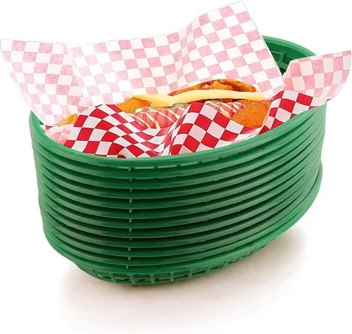 Vista 11 de Combo de cesta de comida rápida de estilo retro (12 unidades) y forro a cuadros (100 unidades). La cesta de comida rápida es apta para lavavajillas.