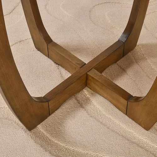 Vista 8 de PADMA HOUSE - Mesa auxiliar redonda de madera con patas curvas, mesa única de copo de nieve Brown Walnut Wood Tabletop & Legs, 23.6"D x 21.7"H