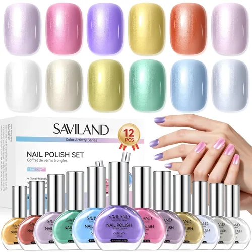 Vista 9 de SAVILAND Juego de esmaltes de uñas de gelatina: 12 colores naturales desnudos rosa esmalte blanco puro de uñas de secado rápido esmalte de uñas