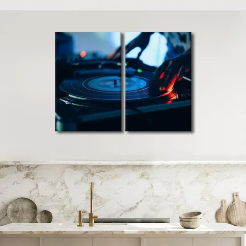 Vista 4 de Lienzo decorativo para pared, diseño de DJ Music Mixes the Track HD impreso en pinturas, 2 piezas, imágenes abstractas para sala de estar, obra