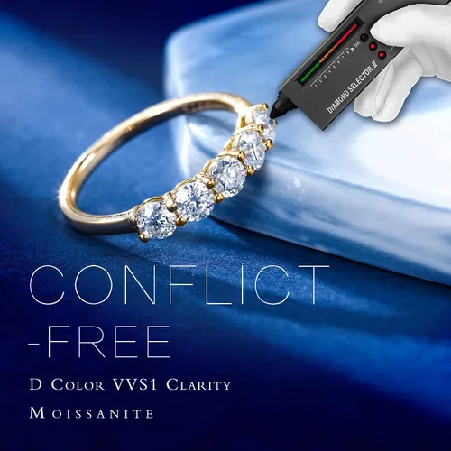 Vista 3 de MOOSEA 5 Stone Moissanite Rings for Women, 3.75MM D Color VVS1 Clarity Lab Created Diamond Anniversary Rings 14K White Gold Vermeil S925 Sterling